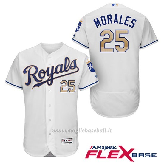 Maglia Baseball Uomo Kansas City Royals 25 Kendrys Morales Bianco 2017 Flex Base